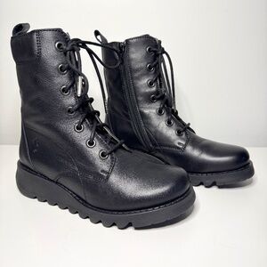 EUC Fly London SILF015FLY Lace Up Combat Boots Black EU 37 US 7